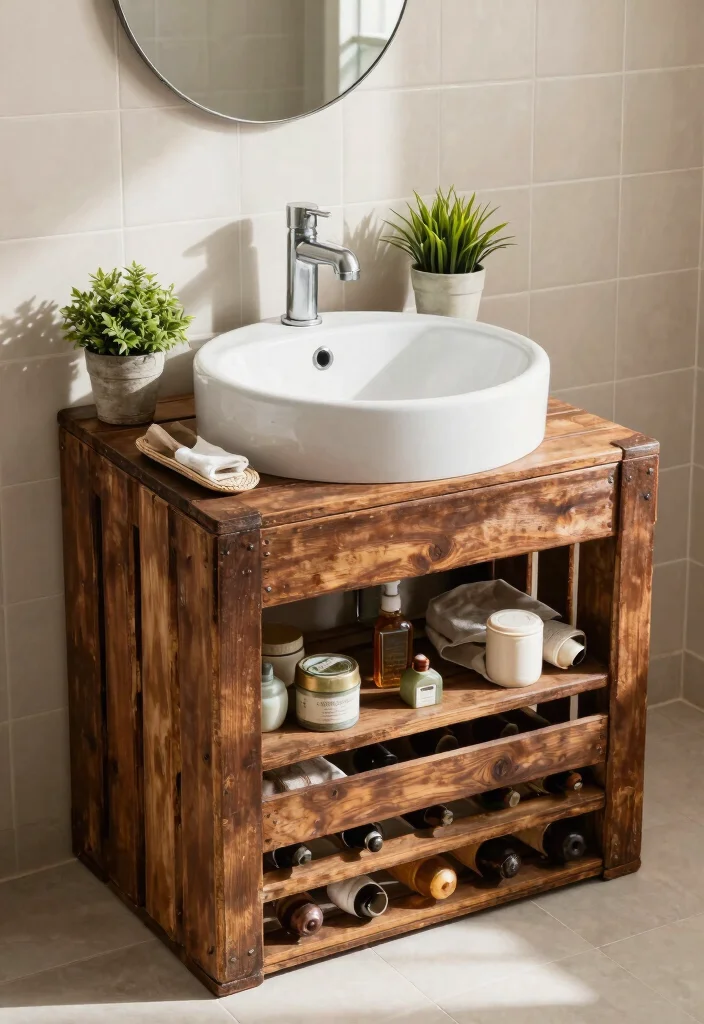 15 Upcycled Bathroom Vanity Ideas With Creative Charm - 5. Wine Crate Vanity 1