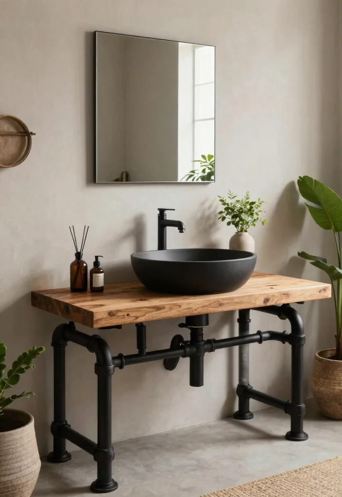 15 Upcycled Bathroom Vanity Ideas With Creative Charm - 9. Upcycled Industrial Pipe Vanity 1