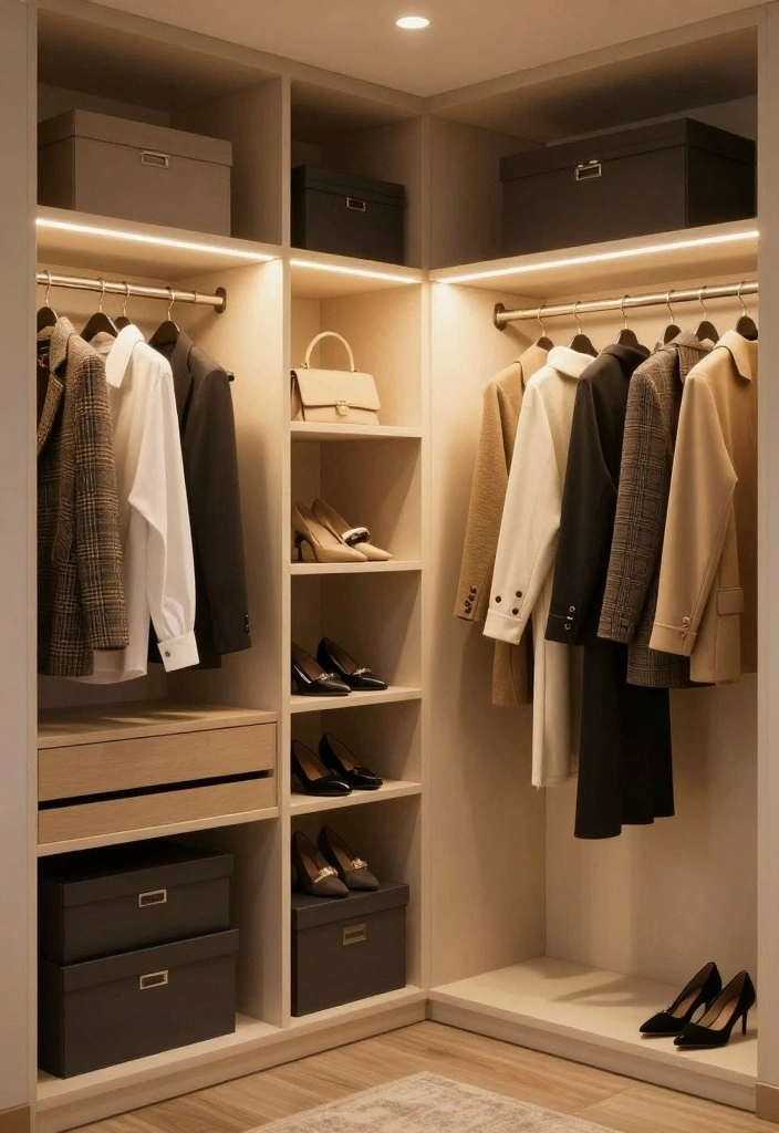 15 Wall Closet Ideas for Smart Hidden Storage in Small Bedrooms - 13. Closet Lighting for Easy Access 1