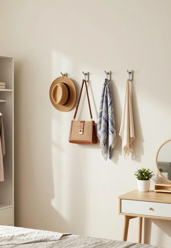 15 Wall Closet Ideas for Smart Hidden Storage in Small Bedrooms - 9. Wall Hooks – Functional Decor 1