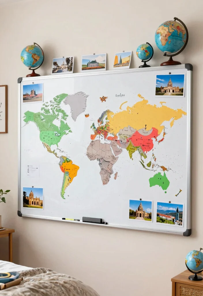 15 Whiteboard Ideas for a Bedroom Aesthetic: Creative & Functional Decor - 6. Travel Inspiration Board 1