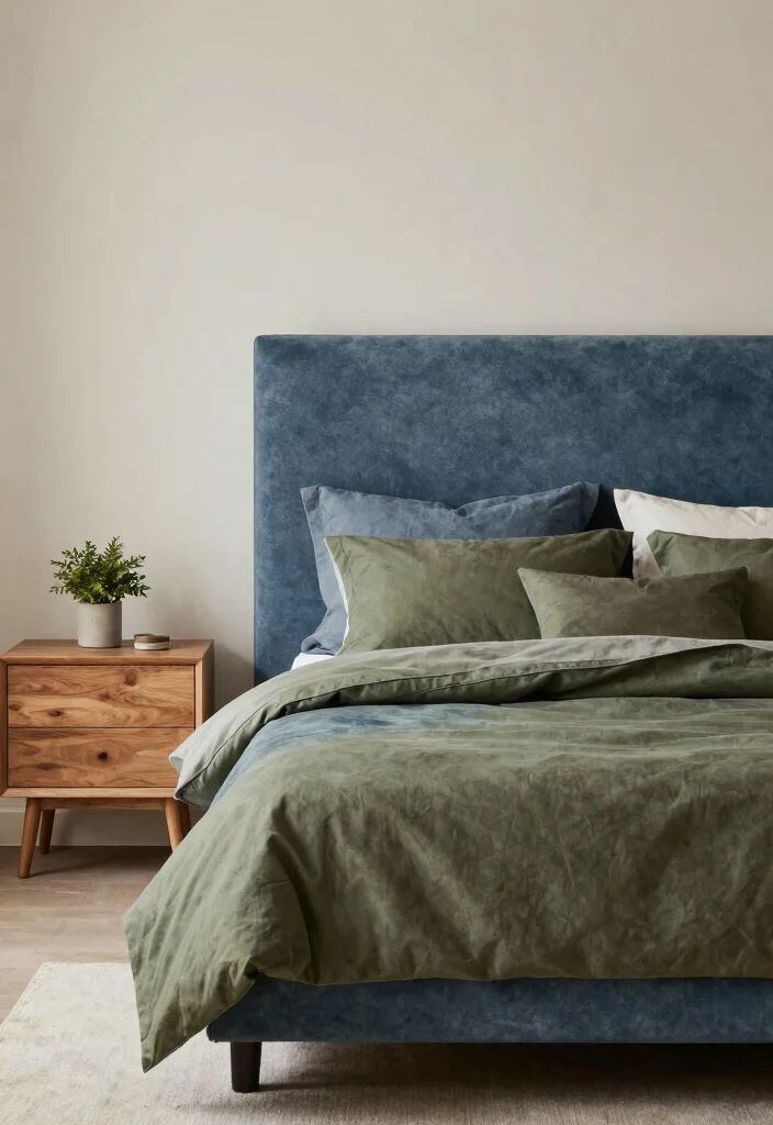 16 Blue Headboard Bedroom Color Combos Stylish Pairings - 10. Slate Blue and Earthy Olive 1