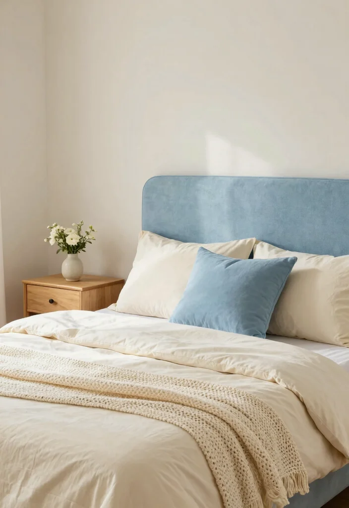 16 Blue Headboard Bedroom Color Combos Stylish Pairings - 11. Powder Blue and Cream 1