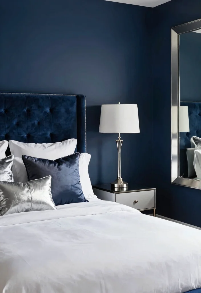 16 Blue Headboard Bedroom Color Combos Stylish Pairings - 13. Midnight Blue and Silver 1