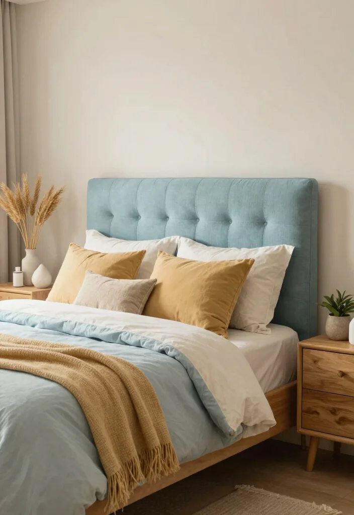 16 Blue Headboard Bedroom Color Combos Stylish Pairings - 14. Light Azure and Warm Wheat 1