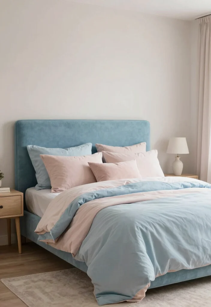 16 Blue Headboard Bedroom Color Combos Stylish Pairings - 15. Azure and Soft Blush 1