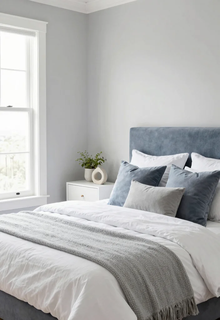 16 Blue Headboard Bedroom Color Combos Stylish Pairings - 6. Blue Gray and Soft White 1