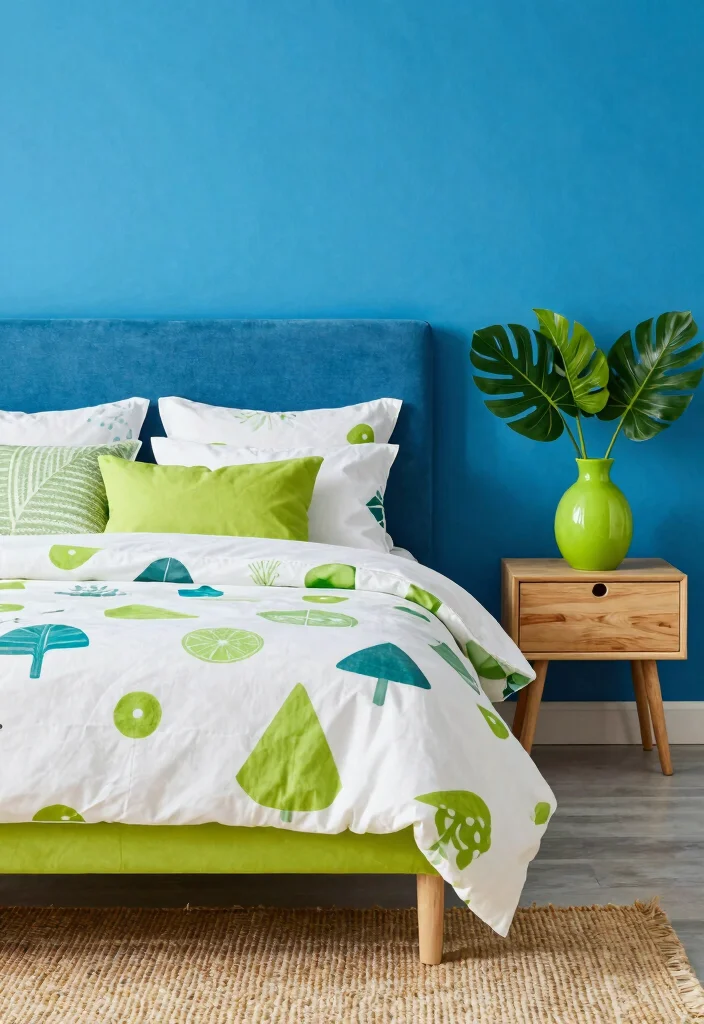 16 Blue Headboard Bedroom Color Combos Stylish Pairings - 7. Bright Blue and Citrus Green 1