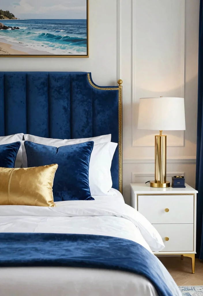 16 Blue Headboard Bedroom Color Combos Stylish Pairings - 9. Bright Royal Blue and Gold 1