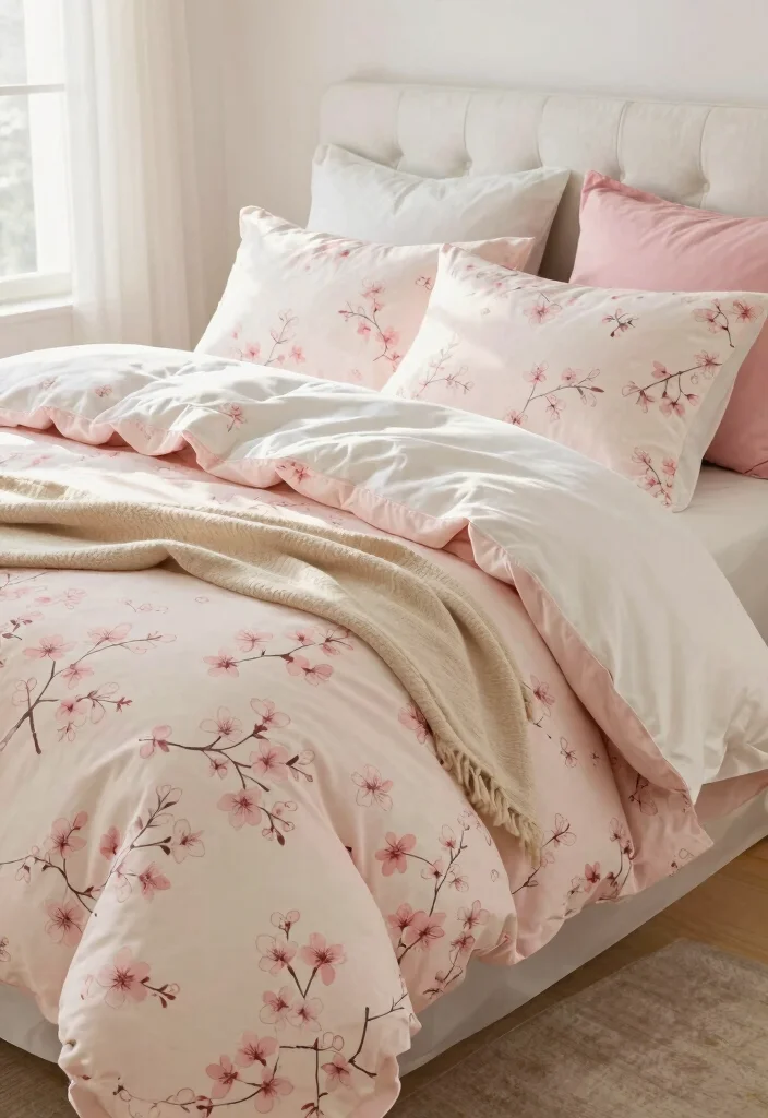 16 Cherry Blossom Bedroom Ideas Soft Romantic Aesthetic - 2. Soft Floral Bedding 1