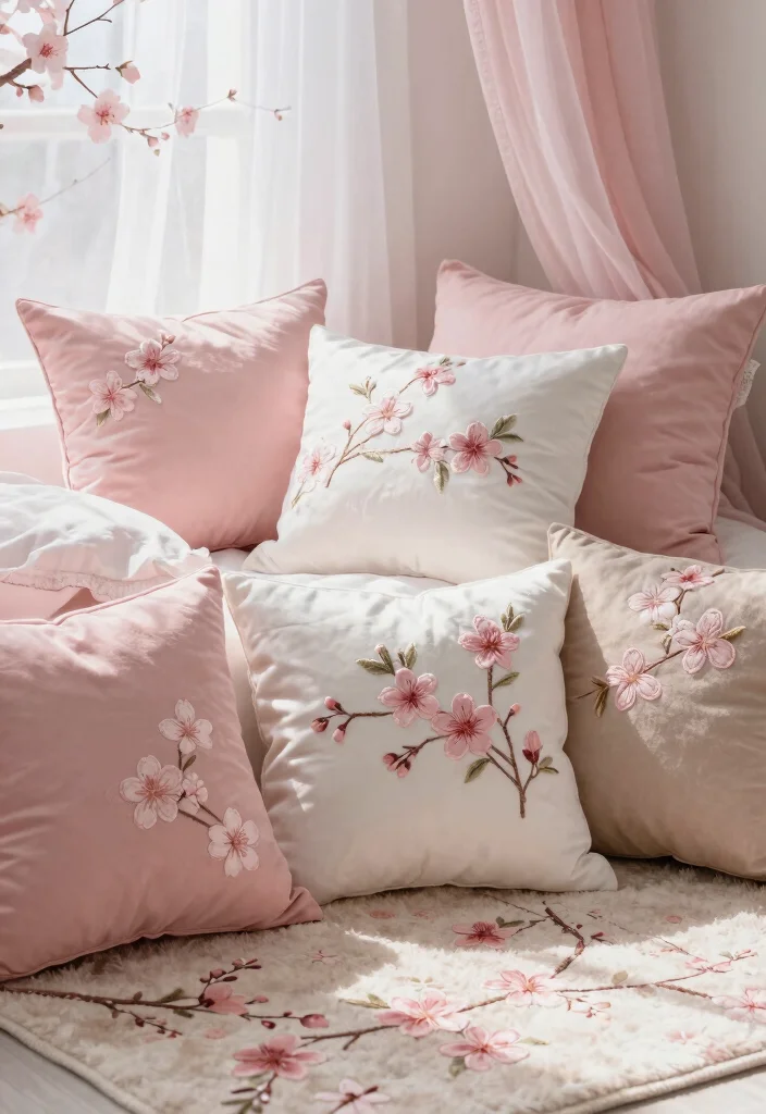 16 Cherry Blossom Bedroom Ideas Soft Romantic Aesthetic - 3. Cherry Blossom Accents in Textiles 1