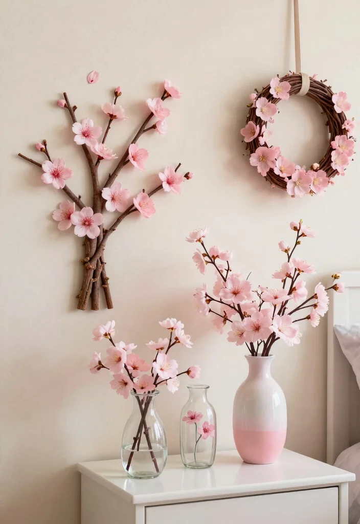 16 Cherry Blossom Bedroom Ideas Soft Romantic Aesthetic - 4. Cherry Blossom-Themed DIY Decor 1