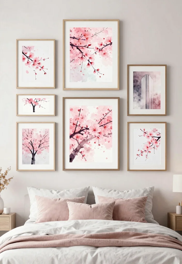 16 Cherry Blossom Bedroom Ideas Soft Romantic Aesthetic - 7. Cherry Blossom-Inspired Art Prints 1