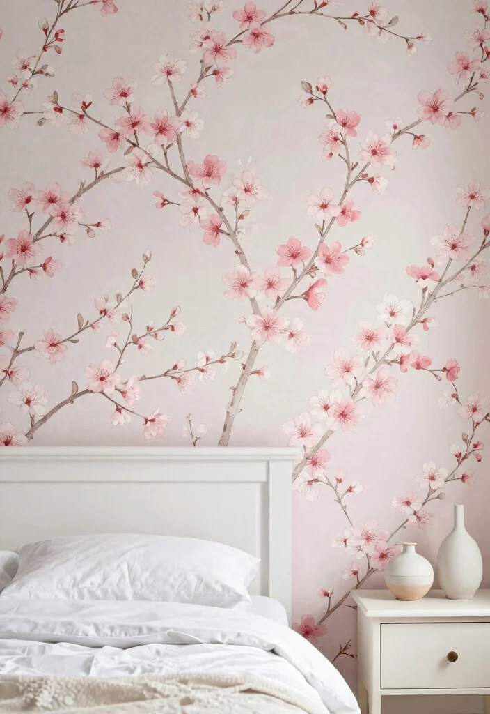 16 Cherry Blossom Bedroom Ideas Soft Romantic Aesthetic - 8. Statement Cherry Blossom Wallpaper 1