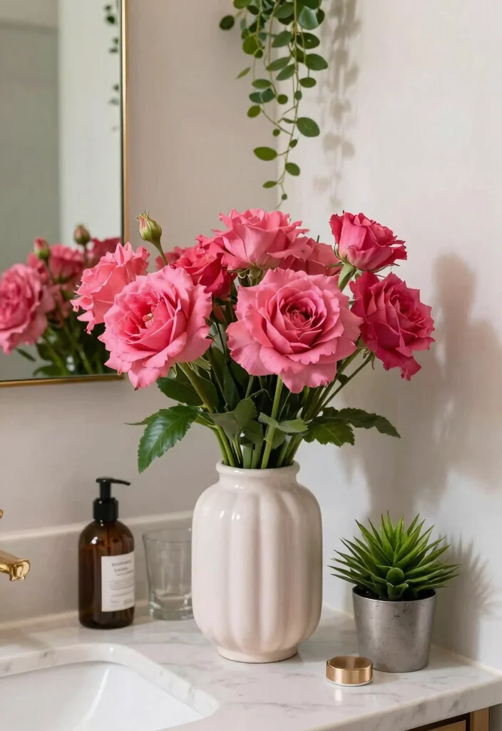 16 Hot Pink Bathroom Decor Ideas With Bold Energy - 10. Hot Pink Plants and Flowers 1