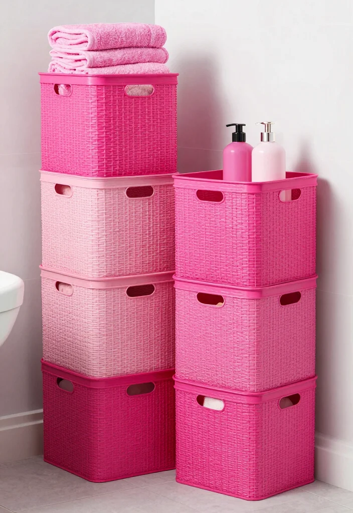 16 Hot Pink Bathroom Decor Ideas With Bold Energy - 11. Hot Pink Storage Solutions 1
