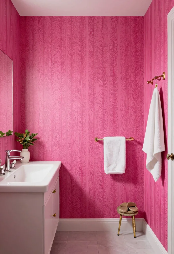 16 Hot Pink Bathroom Decor Ideas With Bold Energy - 14. Hot Pink Wallpaper 1