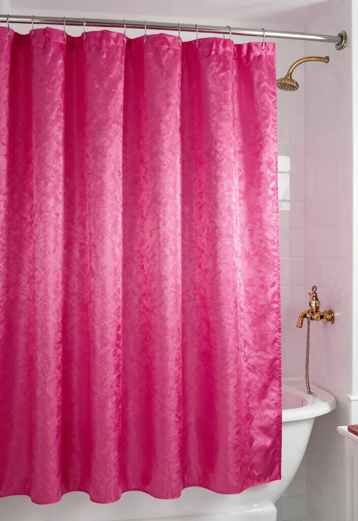 16 Hot Pink Bathroom Decor Ideas With Bold Energy - 2. Glamorous Shower Curtain 1