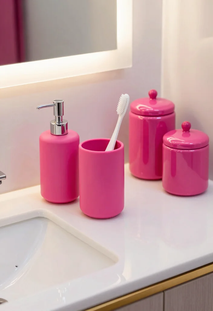 16 Hot Pink Bathroom Decor Ideas With Bold Energy - 5. Chic Hot Pink Accessories 1
