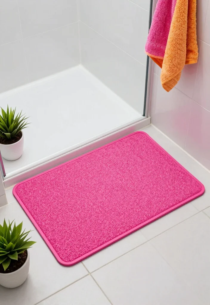 16 Hot Pink Bathroom Decor Ideas With Bold Energy - 8. Hot Pink Shower Mats 1