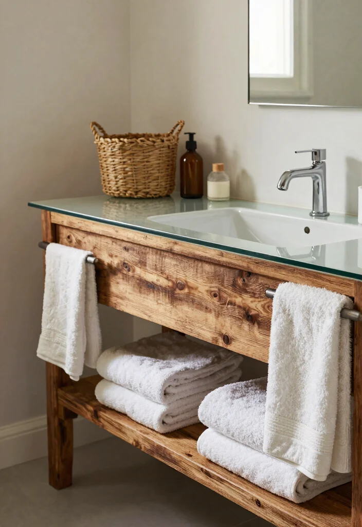 16 Industrial Bathroom Vanity Ideas With Urban Edge - 14. Layering Textures 1