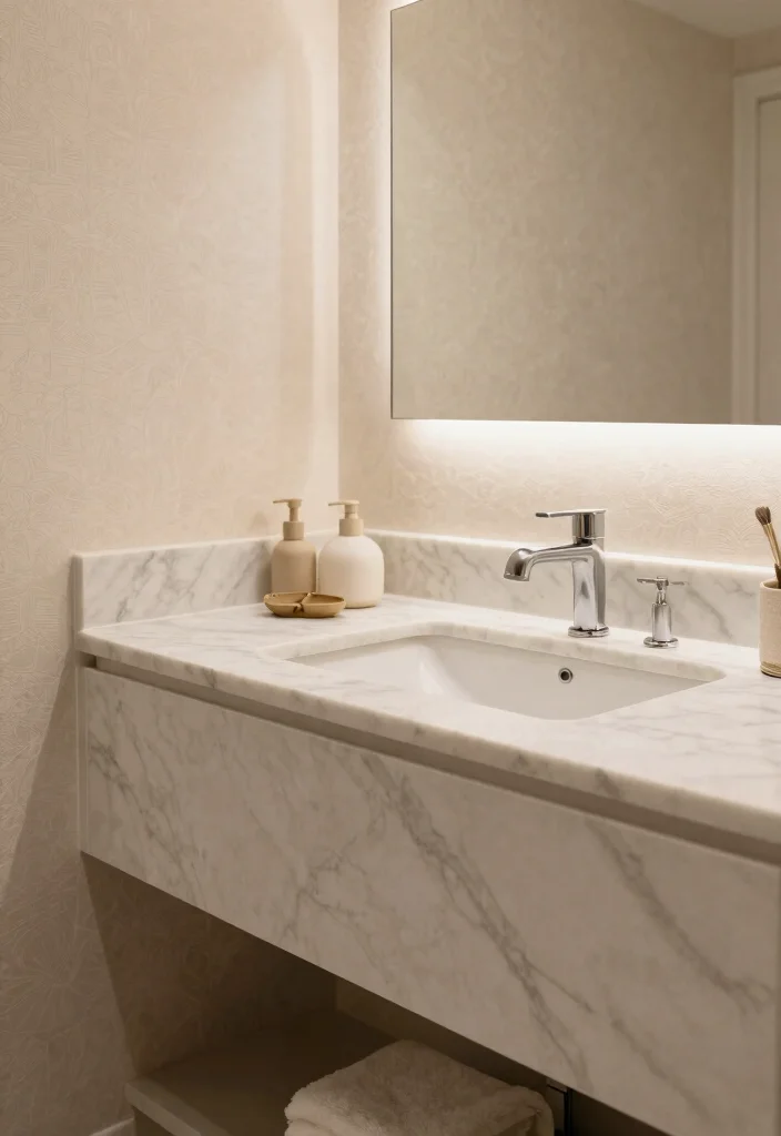 16 Marble Vanity Bathroom Ideas With Luxury Appeal - 11. Textured Marble Finishes 1