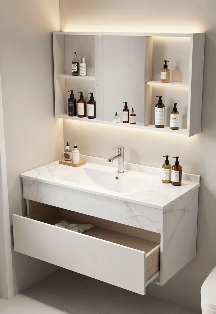 16 Marble Vanity Bathroom Ideas With Luxury Appeal - 12. Smart Storage Solutions 1