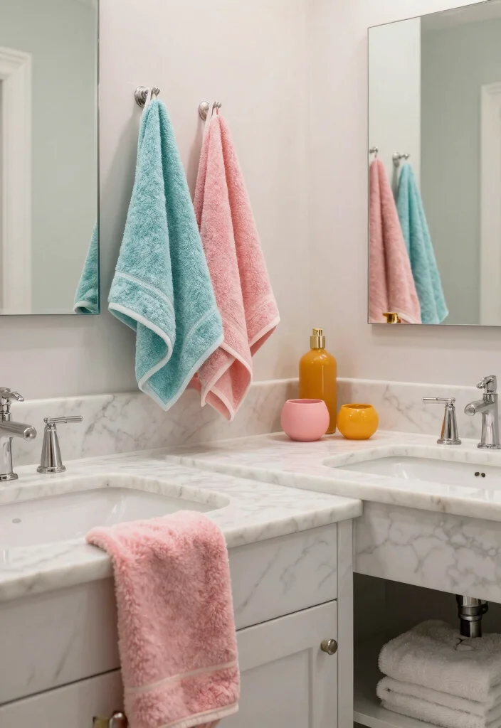 16 Marble Vanity Bathroom Ideas With Luxury Appeal - 16. Marble with Accent Colors 1