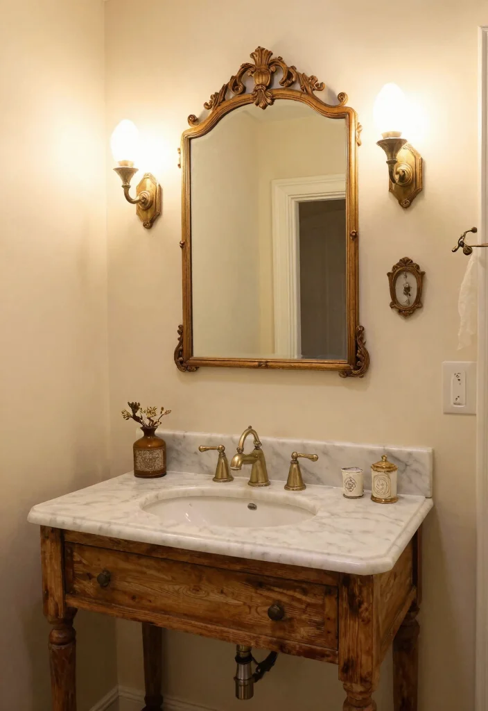 16 Marble Vanity Bathroom Ideas With Luxury Appeal - 4. Vintage-Inspired Marble Charm 1