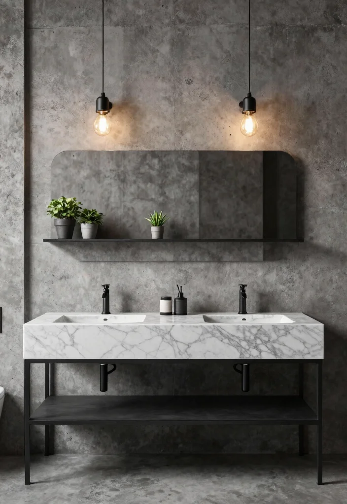16 Marble Vanity Bathroom Ideas With Luxury Appeal - 6. Modern Industrial Marble Blend 1