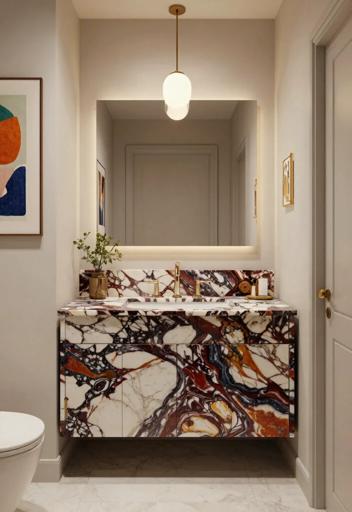 16 Marble Vanity Bathroom Ideas With Luxury Appeal - 8. Artistic Marble Patterns 1