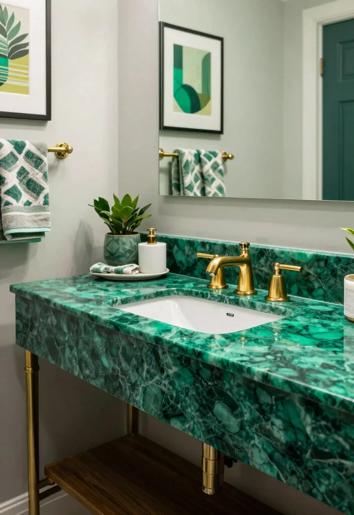 16 Marble Vanity Bathroom Ideas With Luxury Appeal - 9. Colorful Marble Options 1