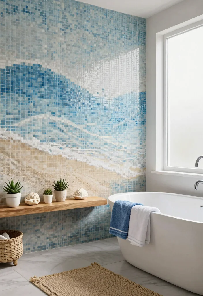 16 Mosaic Bathroom Ideas With Artistic Texture - 1. Coastal Breeze Mosaic 1
