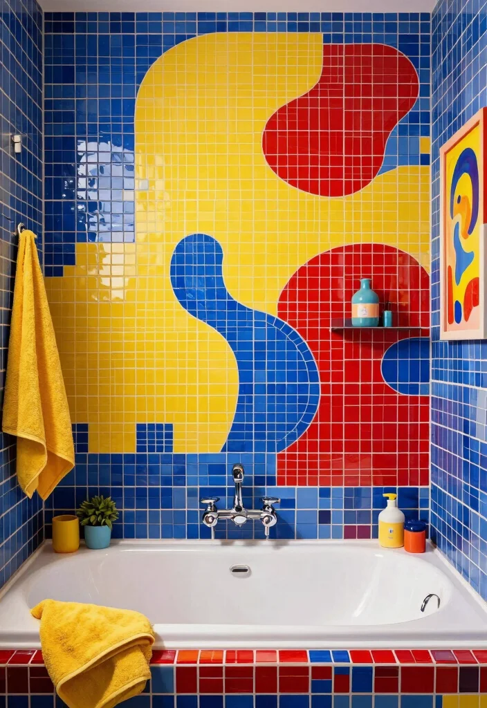 16 Mosaic Bathroom Ideas With Artistic Texture - 10. Bold Color Combinations 1
