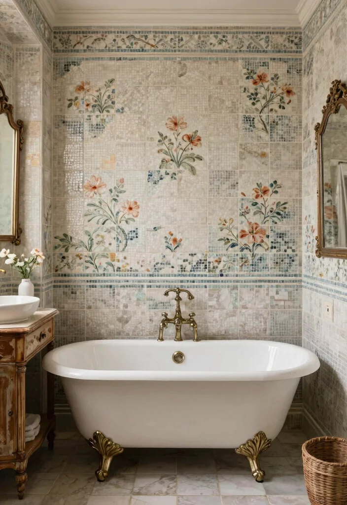 16 Mosaic Bathroom Ideas With Artistic Texture - 12. Vintage Vibes 1