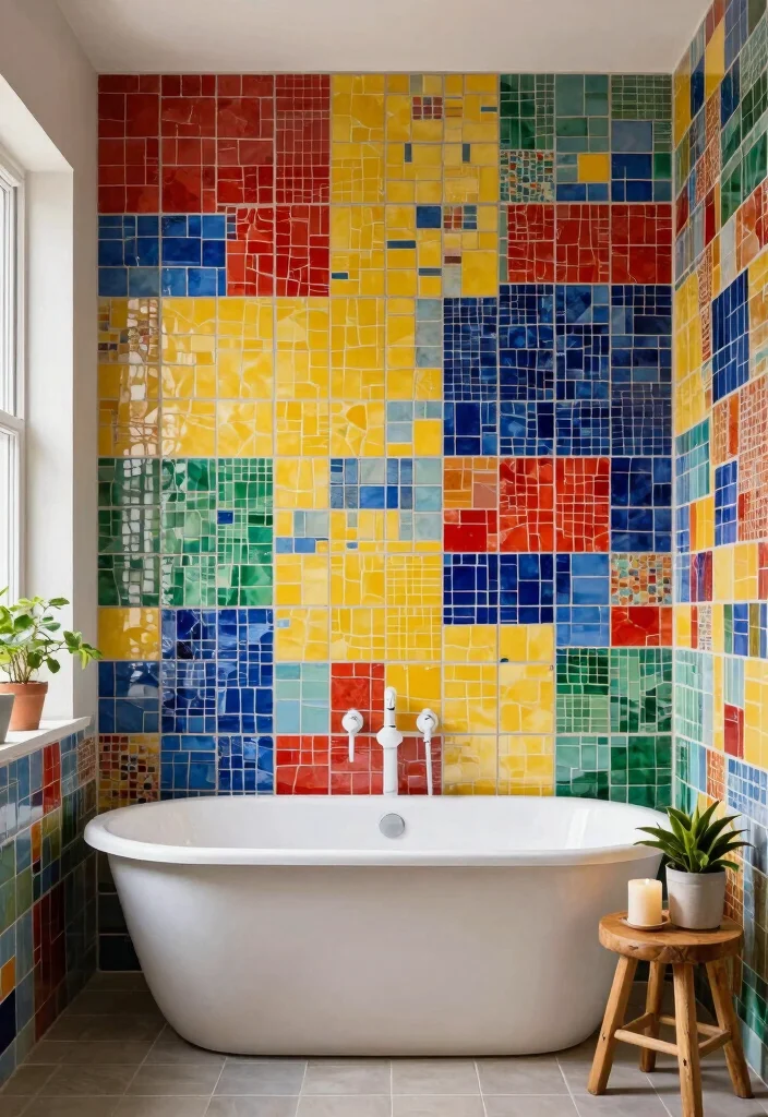 16 Mosaic Bathroom Ideas With Artistic Texture - 2. Colorful Patchwork Patterns 1