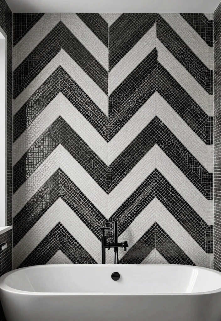 16 Mosaic Bathroom Ideas With Artistic Texture - 4. Monochrome Magic 1