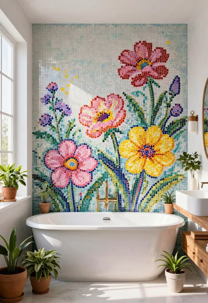 16 Mosaic Bathroom Ideas With Artistic Texture - 5. Artistic Floral Designs 1