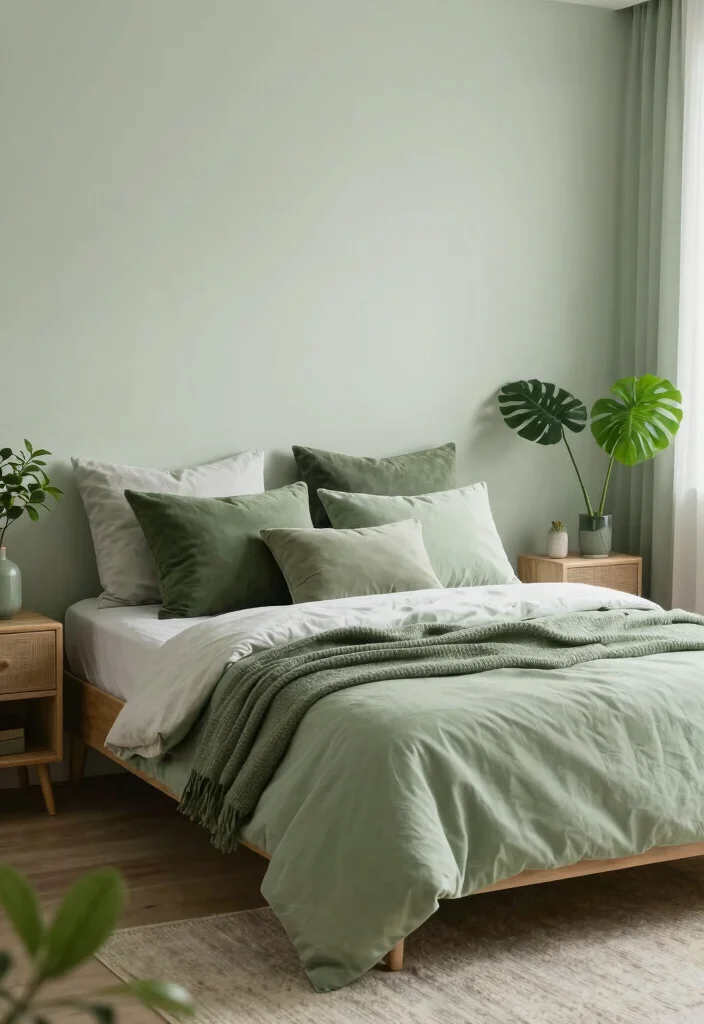 16 Pastel Green Bedroom Ideas: Soft Relaxing Vibes for Small Spaces - 14. Mix of Soft Greens 1