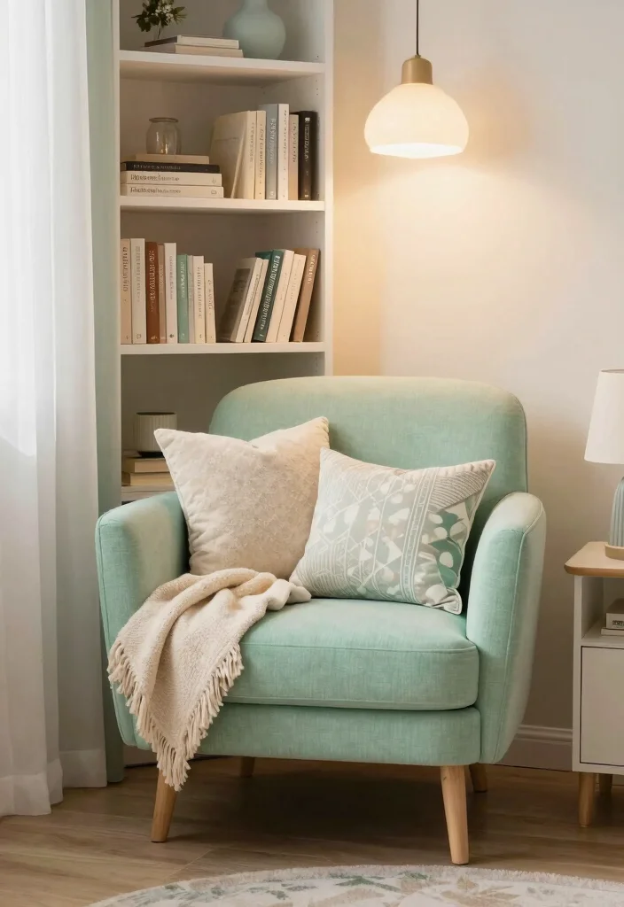 16 Pastel Green Bedroom Ideas: Soft Relaxing Vibes for Small Spaces - 16. Create a Cozy Nook 1