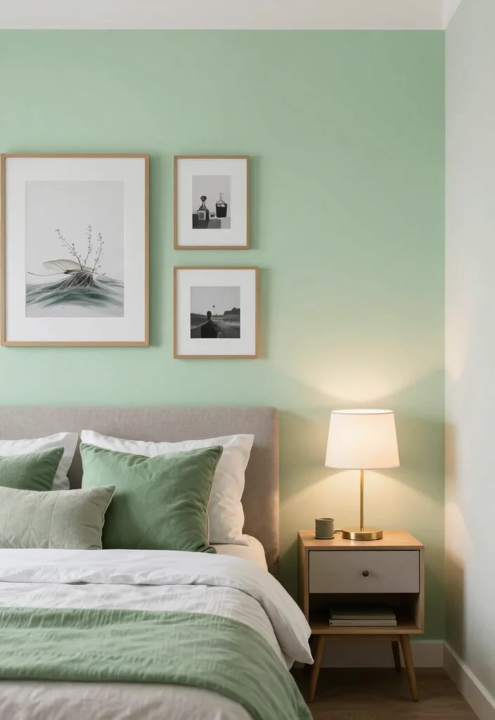 16 Pastel Green Bedroom Ideas: Soft Relaxing Vibes for Small Spaces - 3. Pastel Green Accent Walls 1