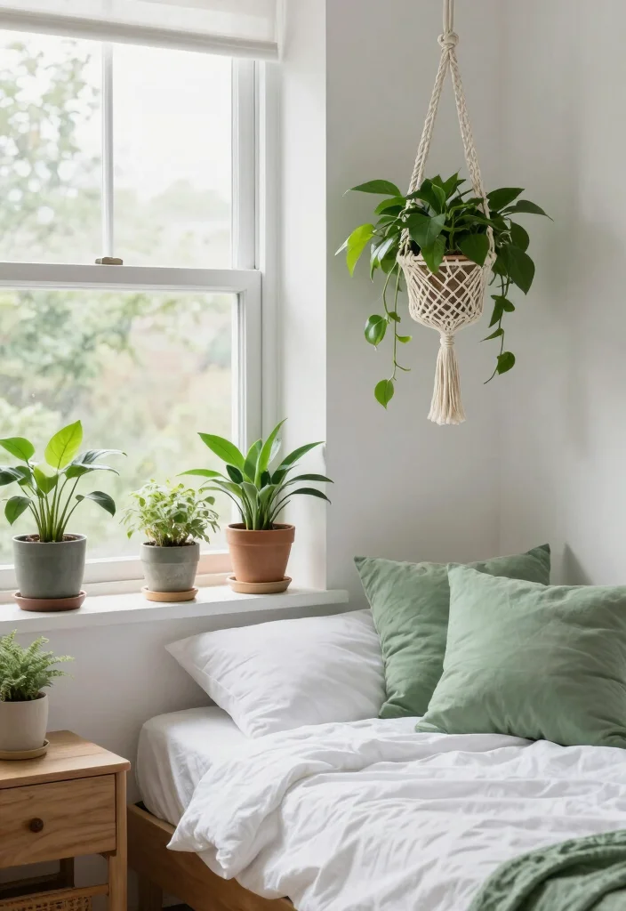 16 Pastel Green Bedroom Ideas: Soft Relaxing Vibes for Small Spaces - 4. Natural Green Accents 1