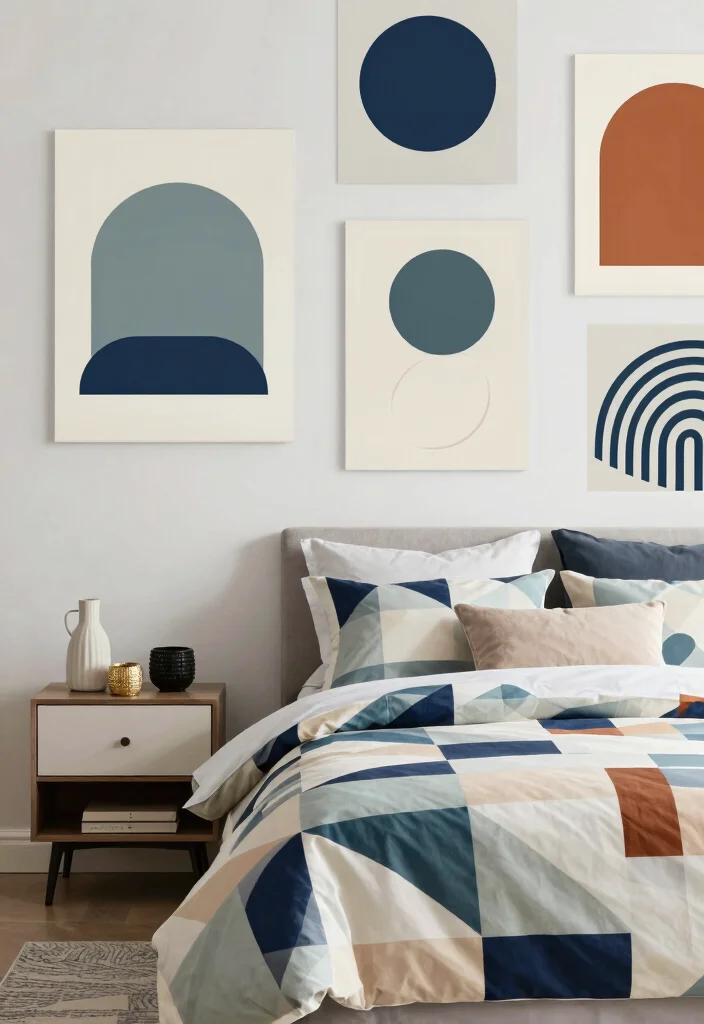 16 Poster Prints Wall Bedroom Ideas: Trendy Personal Decor - 12. Play with Shapes: Geometric Prints 1