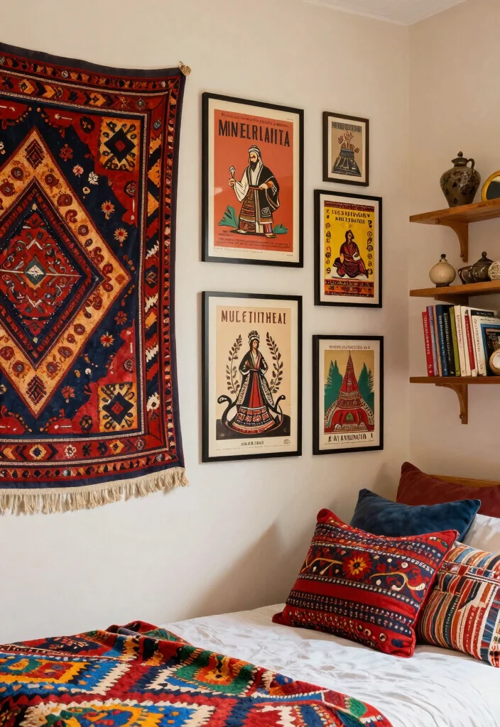 16 Poster Prints Wall Bedroom Ideas: Trendy Personal Decor - 7. Cultural Fusion: Ethnic and Folk Art 1