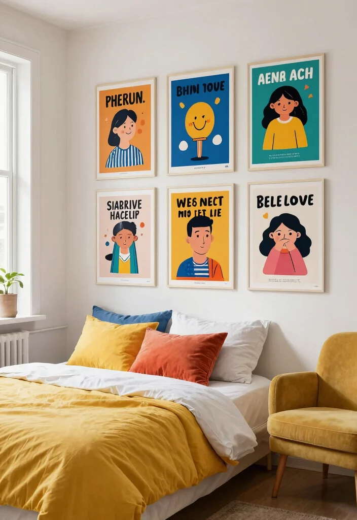 16 Poster Prints Wall Bedroom Ideas: Trendy Personal Decor - 9. Whimsical Designs: Fun and Quirky Prints 1