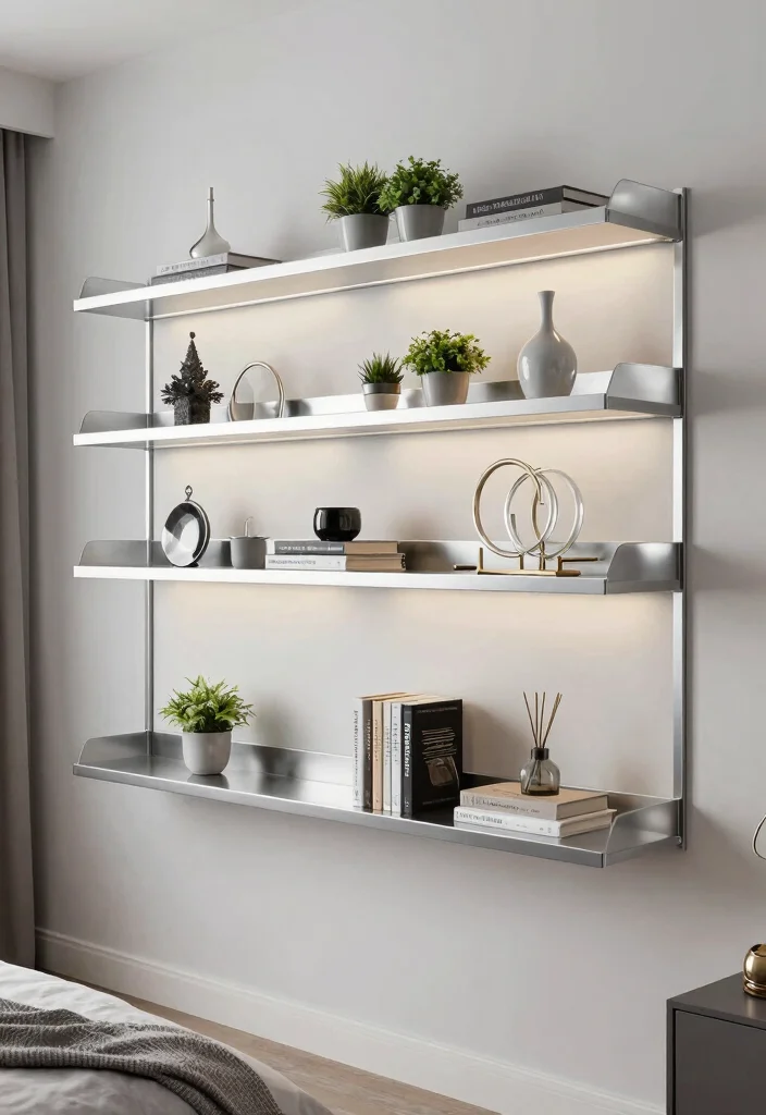 16 Silver Room Decor Bedroom Ideas Modern Luxe Shine - 11. Silver Wall Shelves 1