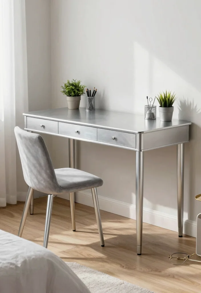 16 Silver Room Decor Bedroom Ideas Modern Luxe Shine - 12. Silver Desk and Work Area 1