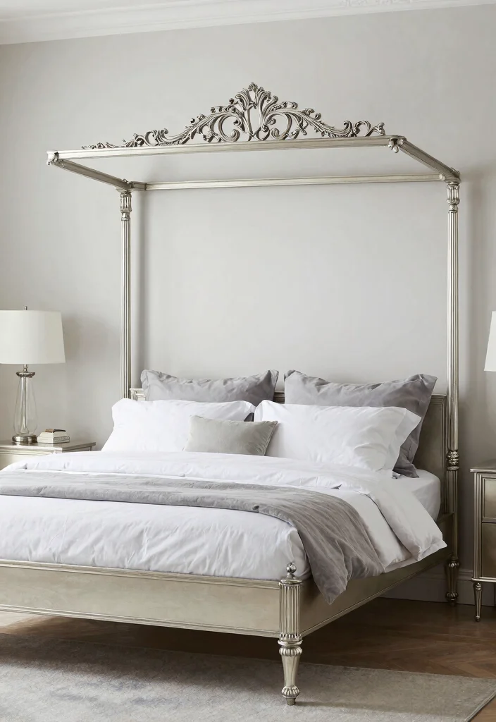 16 Silver Room Decor Bedroom Ideas Modern Luxe Shine - 14. Silver-Crowned Bed Frames 1