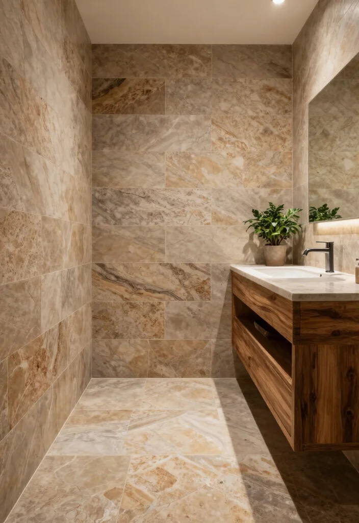 16 Small Bathroom Tile Ideas For Stylish Tiny Rooms - 9. Eco-Friendly Natural Stone Tiles 1