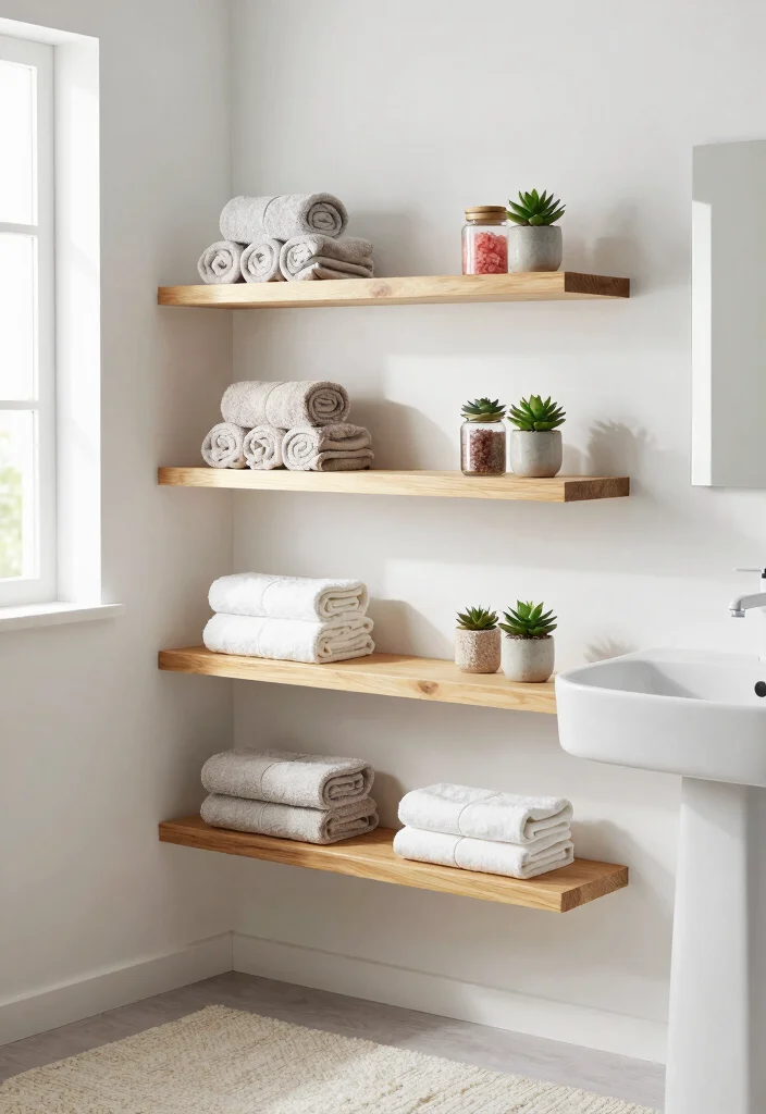 16 Small Rental Bathroom Ideas With Big Style - 3. Floating Shelves for Storage 1